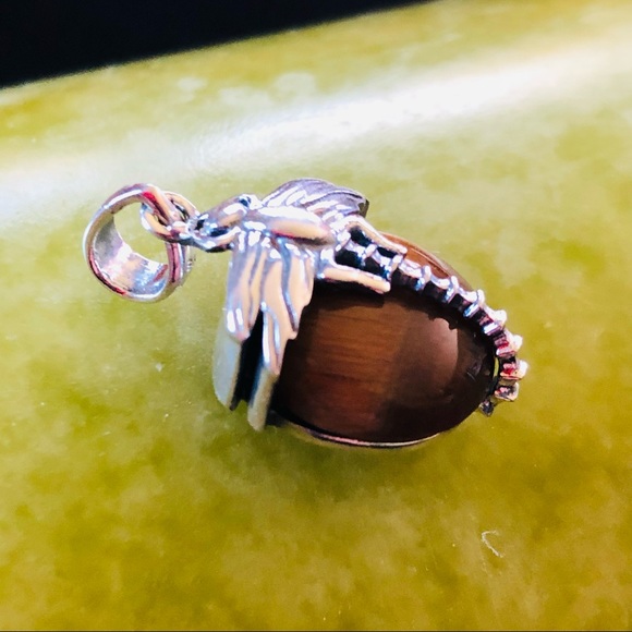 🍃 Sterling Dragonfly & Tiger Eye Pendant 🌱 - Picture 2 of 10